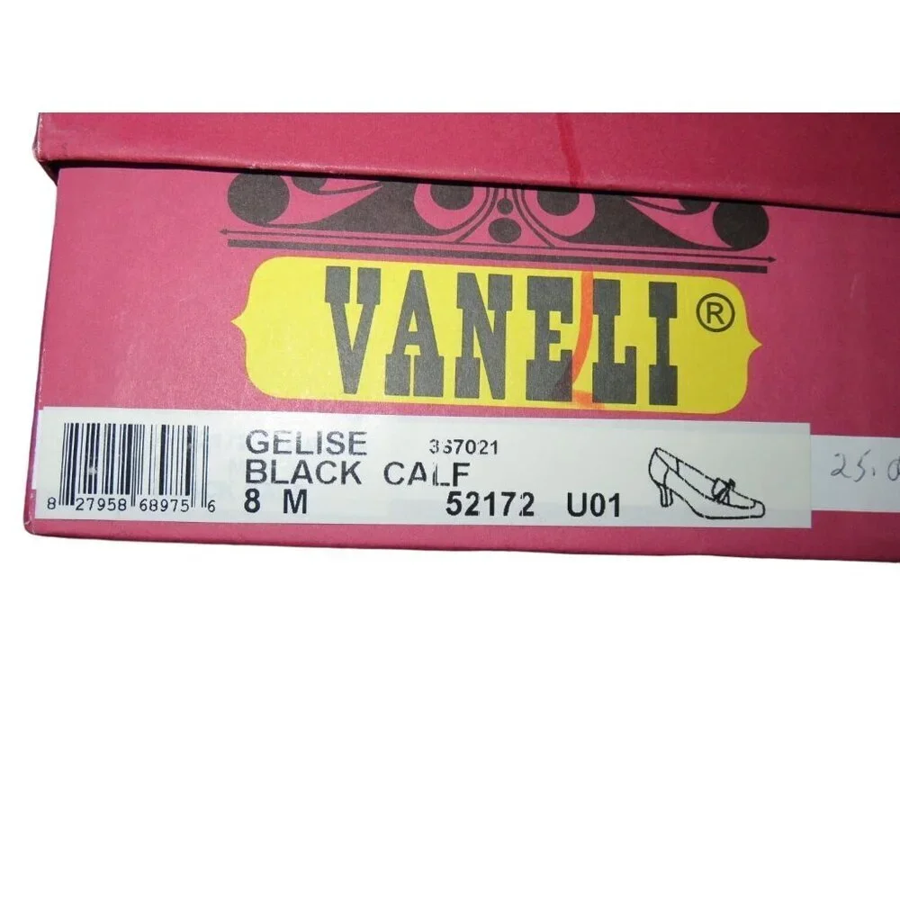 Vaneli Gelise Black Italian Calf Leather Square Toe Bow Embellished Loafer sz 8
